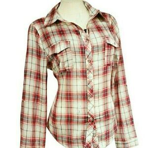 Plaid, Button Down Red and Blue Cute Top